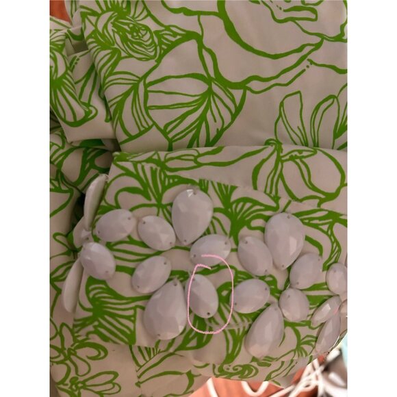 Lilly Pulitzer Tunic Womens 2 White Green Silk Blend Floral Beaded Tropical Boho - Picture 11 of 12